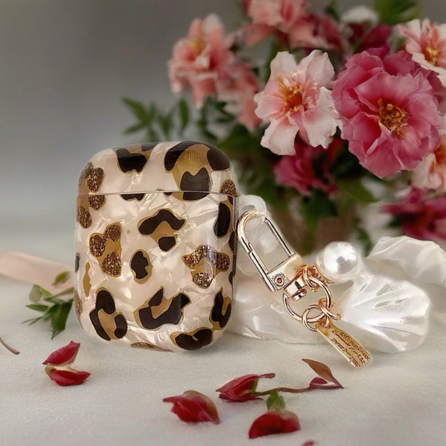 Gilded Leopard Heart AirPods Case Glossy Protective Cover with Charm