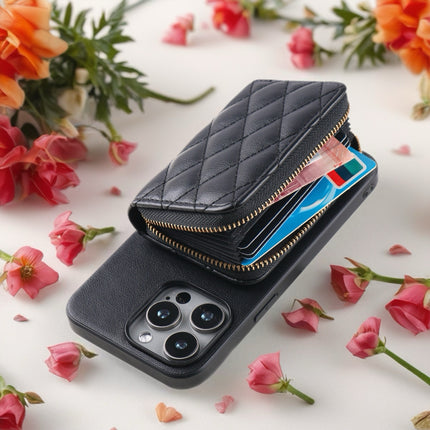 Quilted Leather Wallet Case for iPhone | Zipper Card Holder with Chain Crossbody Strap