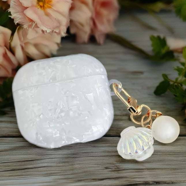 Pearl Marble AirPods Case Glossy Protective Cover with Shell Charm