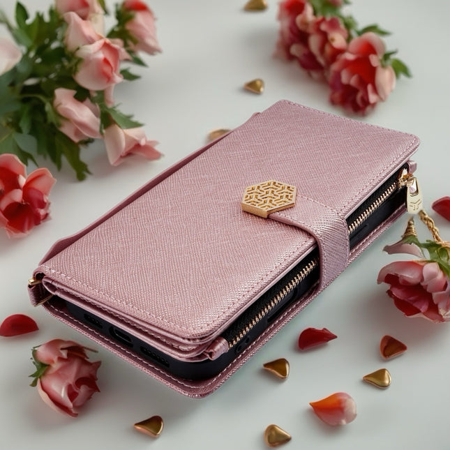 Monarch Luxe Zip Wallet iPhone Case Leather Card Holder with Chain Strap