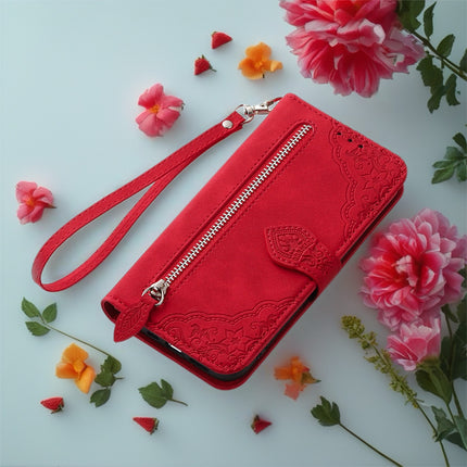 Botanical Embossed Wallet Case for Phone | Leather Flip Cover with Card Slots & Wrist Strap
