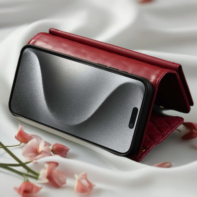 Quilted iPhone Wallet Case with Zip Pocket & Wrist Strap for Elegant Daily Carry