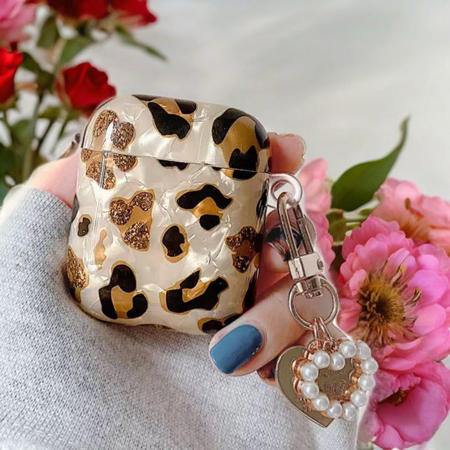 Gilded Leopard Heart AirPods Case Glossy Protective Cover with Charm