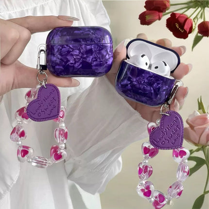 Amethyst Marble AirPods Case Glossy Protective Cover with Heart Charm Strap