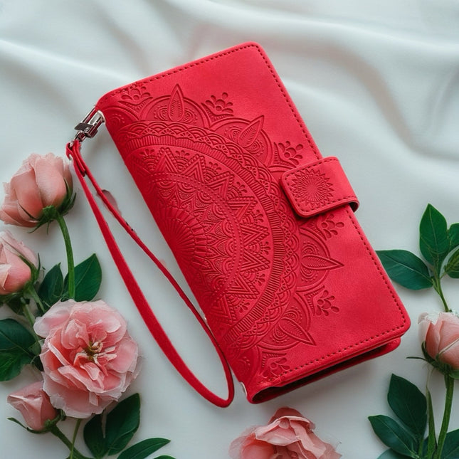 Lotus Mandala Bloom Leather Phone Wallet Case | Minimal Design with Secure Card Storage & Durable Protection