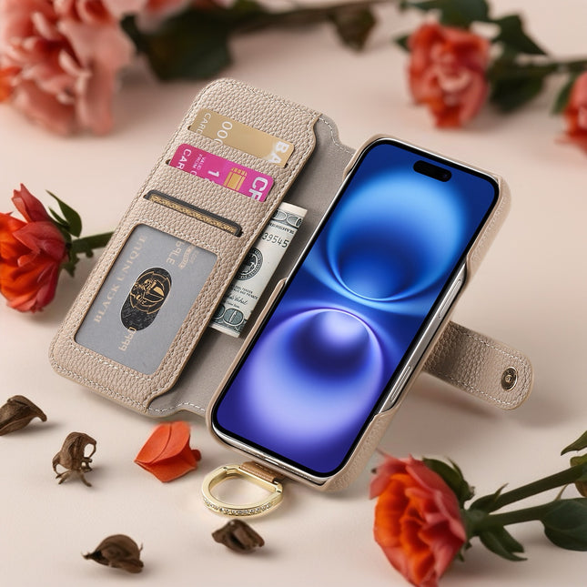 Multi-Function Leather Wallet Case for Phone | Zipper Pocket, Card Slots & Hand Strap