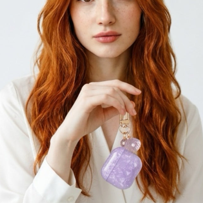 Pearl Marble AirPods Case Glossy Protective Cover with Shell Charm