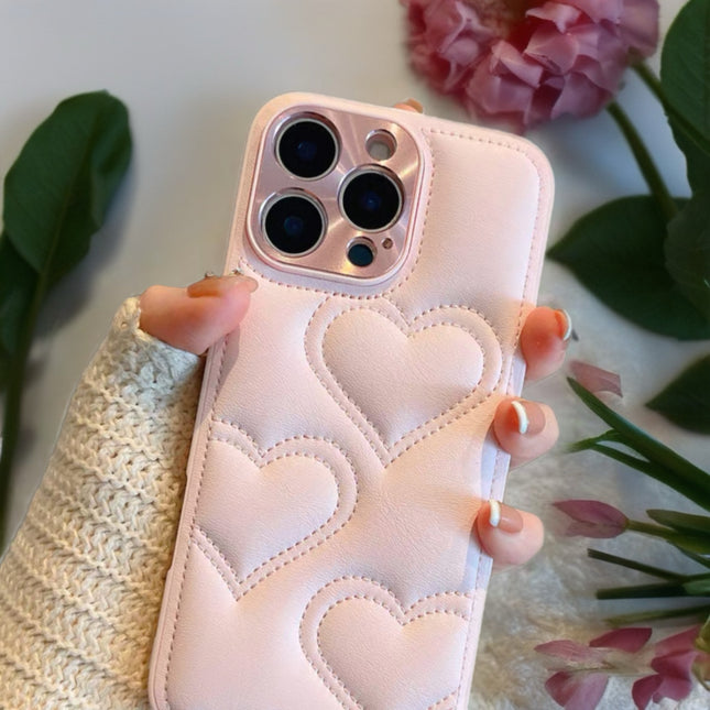 Puffy Heart Pattern Leather Phone Case for iPhone | Soft, Stylish and Protective Cover