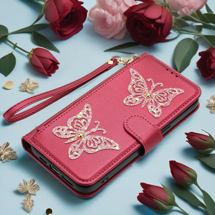Butterfly Leather Wallet Case for iPhone | Zipper Pocket, Card Slots & Wrist Strap