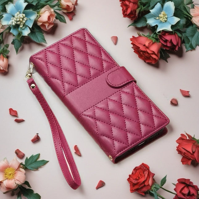 Leather Quilted iPhone Wallet Case | Flip Cover with Card Slots, Wrist Strap & Full Protection