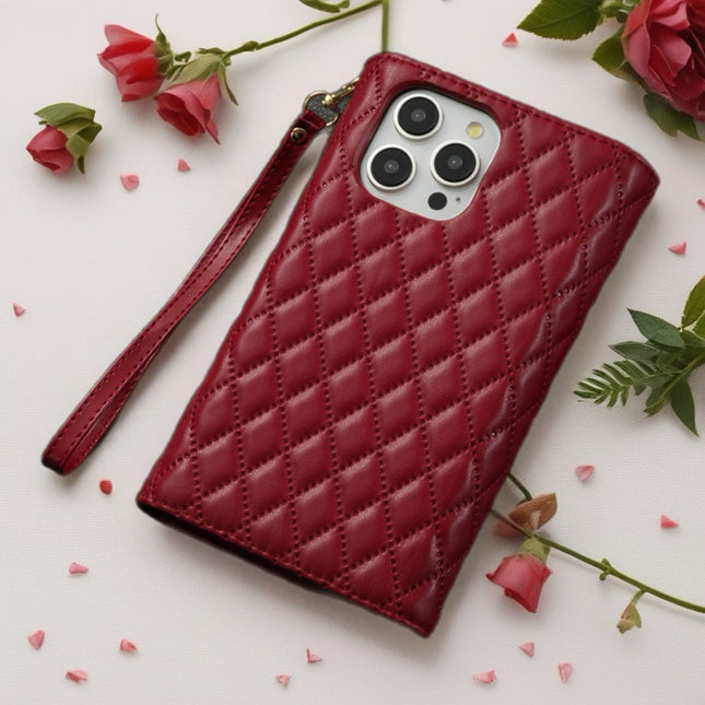 Quilted iPhone Wallet Case with Zip Pocket & Wrist Strap for Elegant Daily Carry