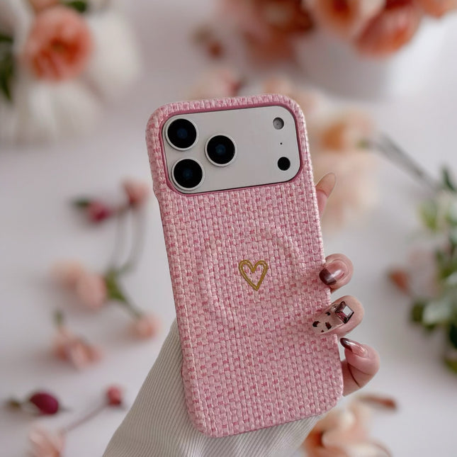 Pastel Woven Heart Fabric Case for iPhone | Protective Textile MagSafe Phone Cover