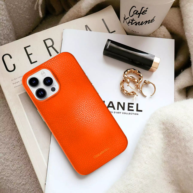 iPhone 14 Pro Max Classic Leather Case - Reddish Orange