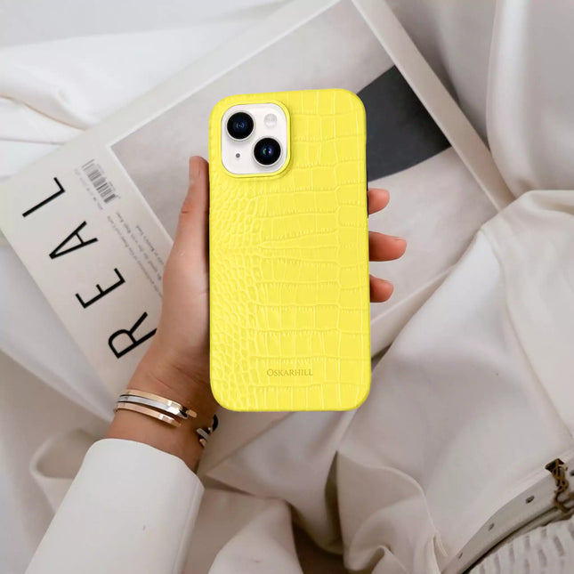 iPhone 15 in Classic Alligator MagSafe Compatible Corn Yellow