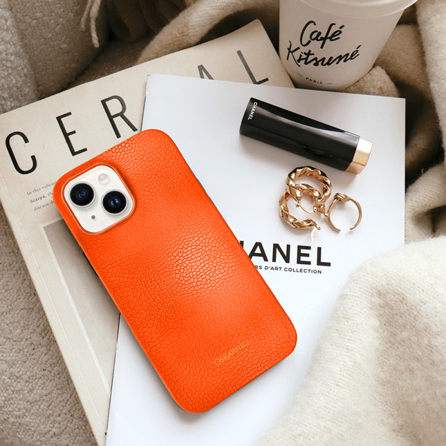 iPhone 15 Plus in Classic Leather MagSafe Compatible Reddish Orange