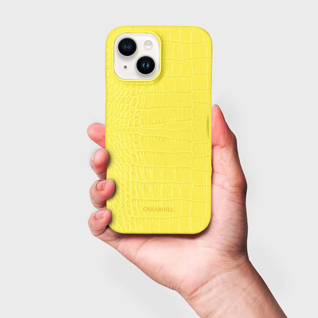 iPhone 15 Plus in Classic Alligator MagSafe Compatible Corn Yellow