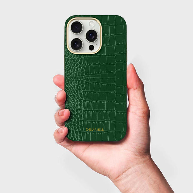 iPhone 15 Pro Elite Alligator MagSafe Compatible Dark Green