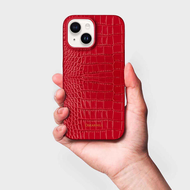 iPhone 15 Plus Classic Alligator Case - Cornell Red