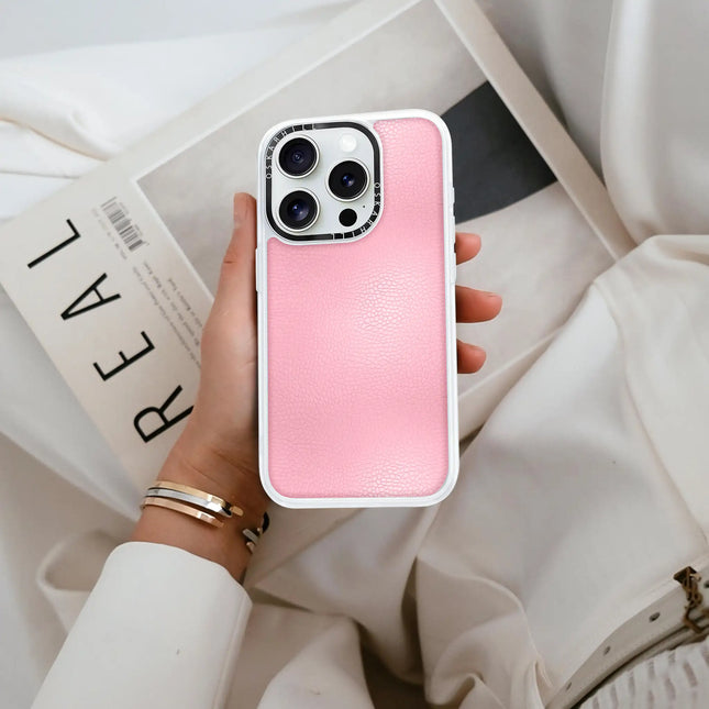 Coque iPhone 16 Pro Max en cuir classique — Rose pâle