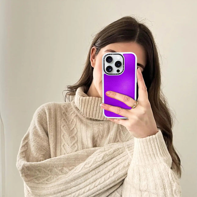 Coque iPhone 14 Pro Max en cuir classique — violet rosé