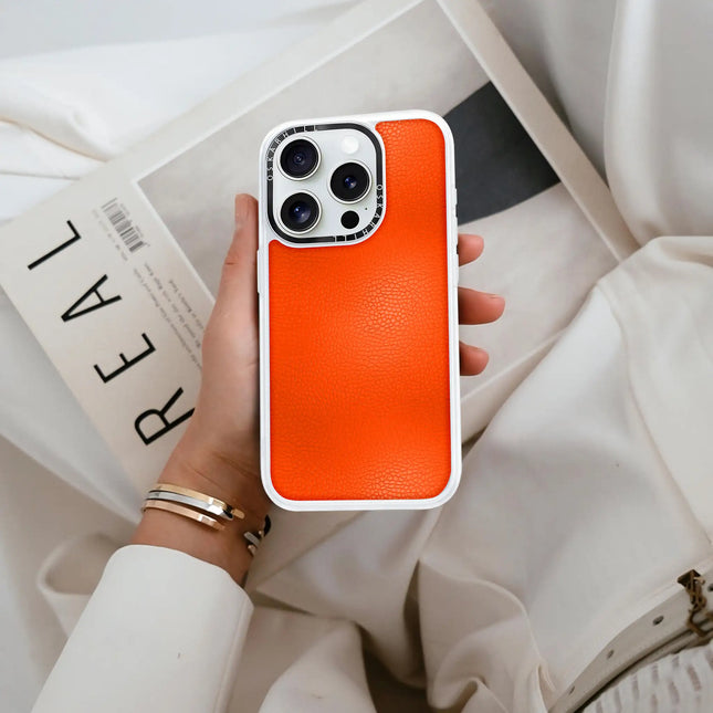 Coque iPhone 13 Pro Max en cuir classique — Orange rougeâtre