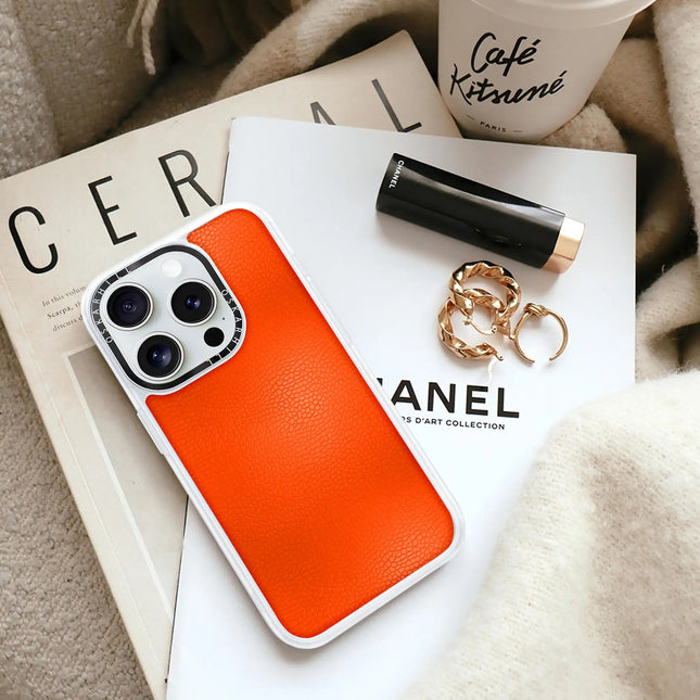 Coque iPhone 14 Pro Max en cuir classique — Orange rougeâtre