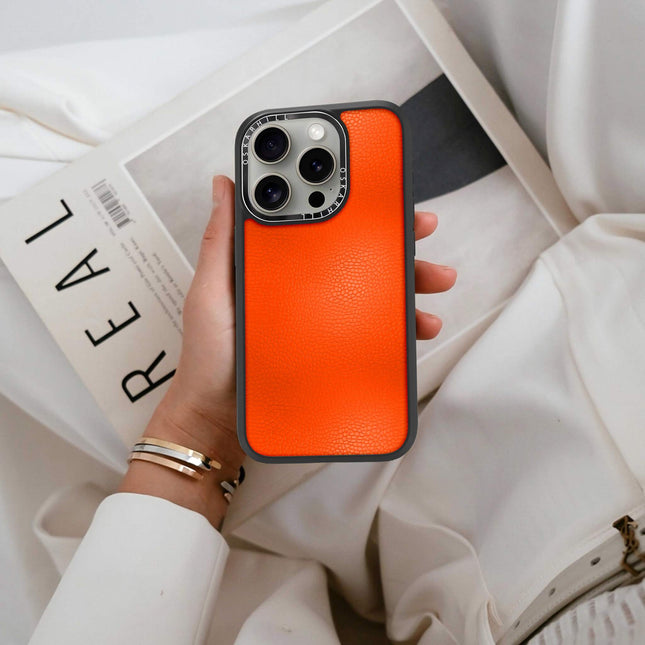 iPhone 15 Pro Hülle Elite Leder – Rötliches Orange