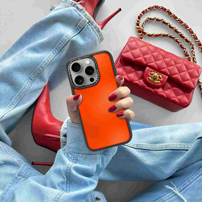 iPhone 15 Pro Max Hülle Elite Leder – Rötliches Orange