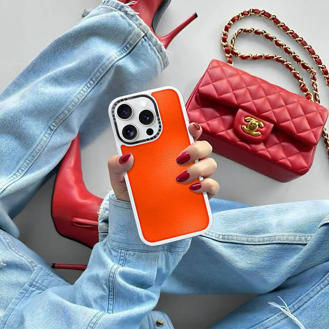 Coque iPhone 15 Pro Max en cuir classique — Orange rougeâtre