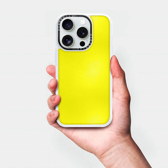 Coque iPhone 13 Pro en cuir classique — Jaune citron