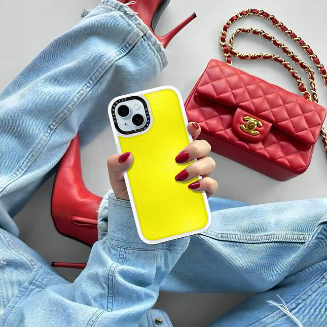 Coque iPhone 13 en cuir classique — Jaune citron