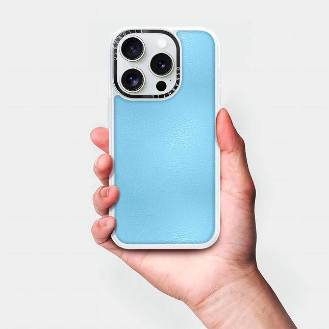 Coque iPhone 14 Pro Max en cuir classique — Bleu ciel