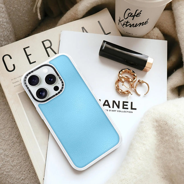 Coque iPhone 14 Pro en cuir classique — Bleu ciel