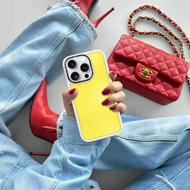 Coque iPhone 13 Pro Max en cuir classique — Jaune citron