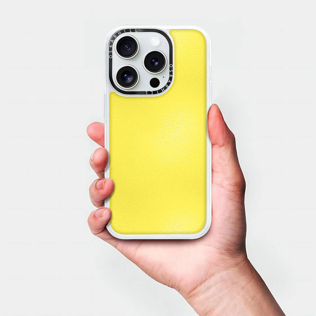 Coque iPhone 14 Pro Max en cuir classique — Jaune citron