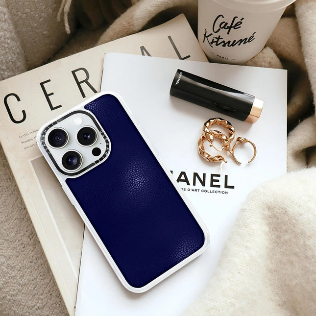 Coque iPhone 15 Pro Max en cuir classique — Bleu nuit