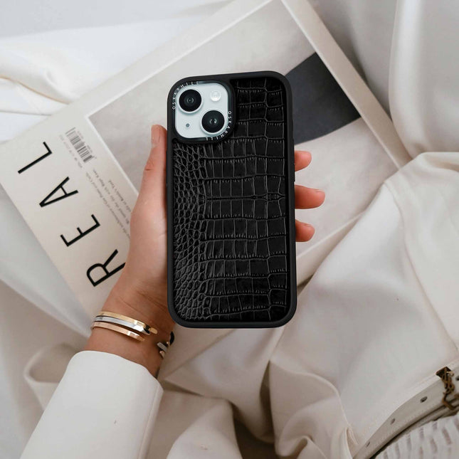 Coque iPhone 15 Elite Alligator — Noir fumé