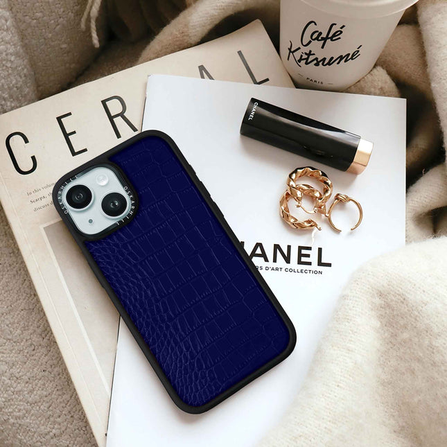 Coque iPhone 15 Elite Alligator — Bleu nuit