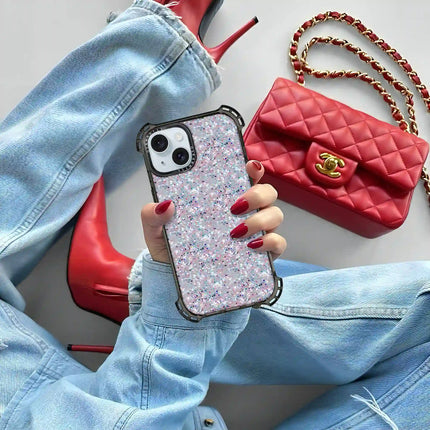 Coque iPhone 15 Bounce — Paillettes givrées étoilées