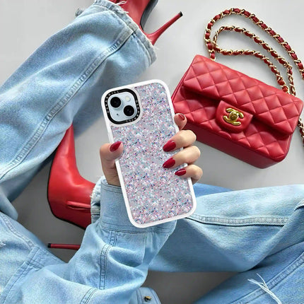 Coque iPhone 14 Classic — Paillettes givrées étoilées