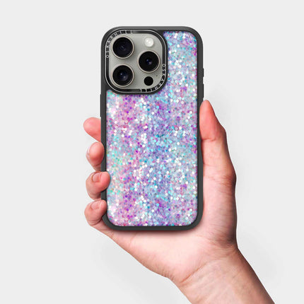 Coque iPhone 15 Pro Max Elite — Paillettes violet-bleu pastel