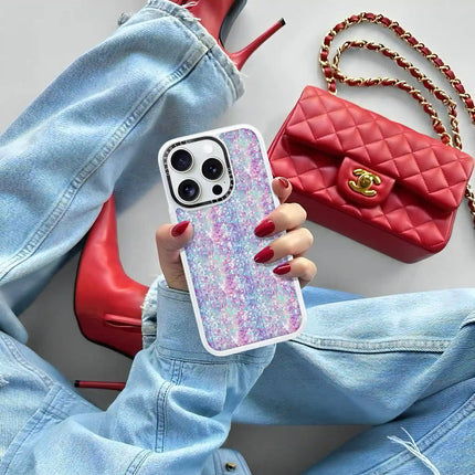 Coque iPhone 13 Pro Classic — Paillettes violet-bleu pastel