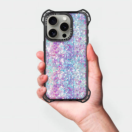 Coque iPhone 14 Pro Bounce — Paillettes violet-bleu pastel