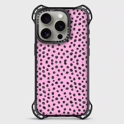 Coque iPhone 14 Pro Bounce — Motif à pois rose pailleté