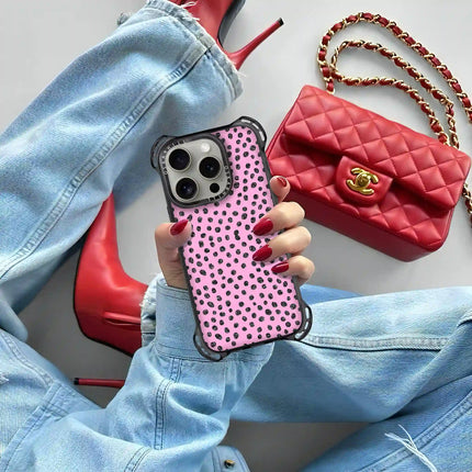 Coque iPhone 13 Pro Bounce — Motif à pois pailletés rose