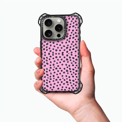 Coque iPhone 15 Pro Max Bounce — Motif à pois pailletés rose