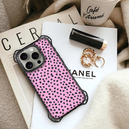 Coque iPhone 13 Pro Max Bounce — Motif à pois pailletés rose