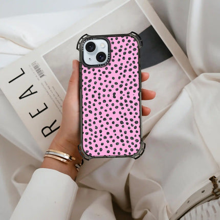 Coque iPhone 14 Bounce — Motif à pois rose pailleté