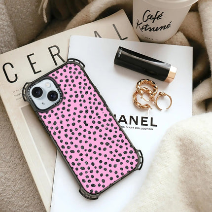 Coque iPhone 14 Bounce — Motif à pois rose pailleté