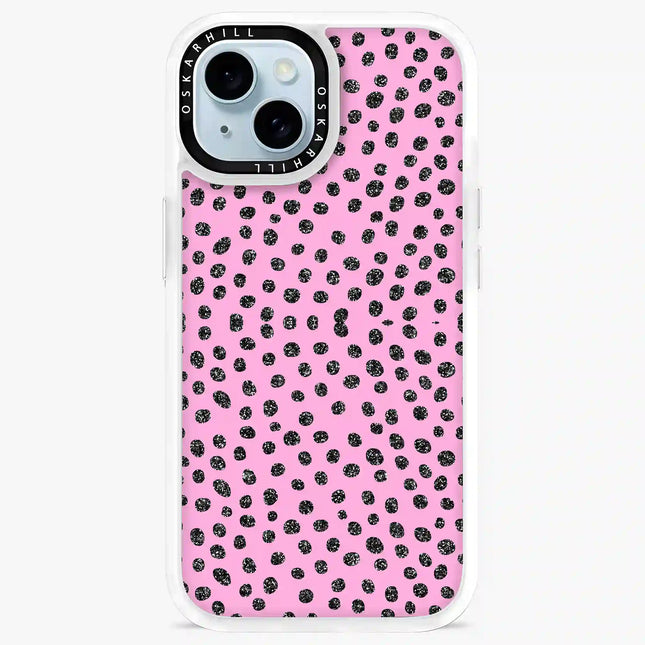 iPhone 14 in Classic MagSafe Compatible Glitter Polka Pink Case